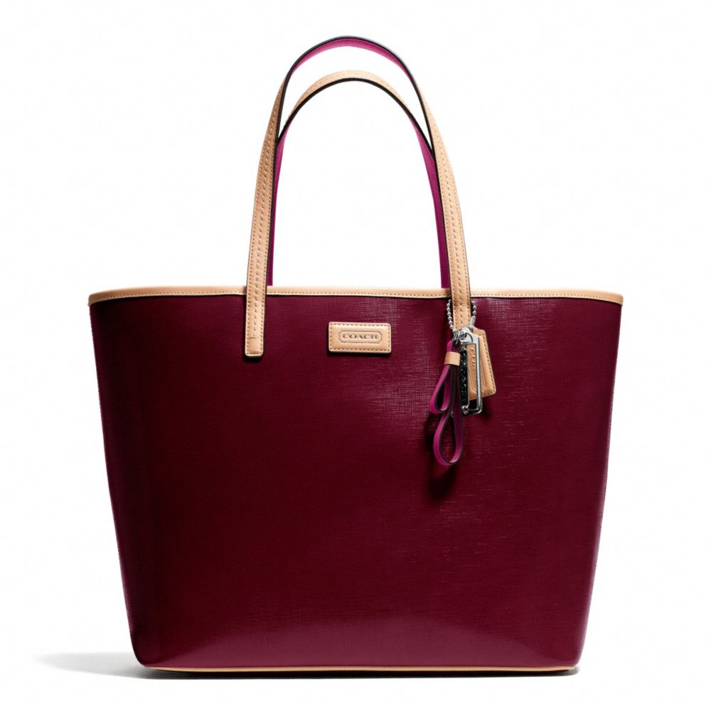 PARK METRO PATENT TOTE - COACH f25028 - SILVER/BURGUNDY