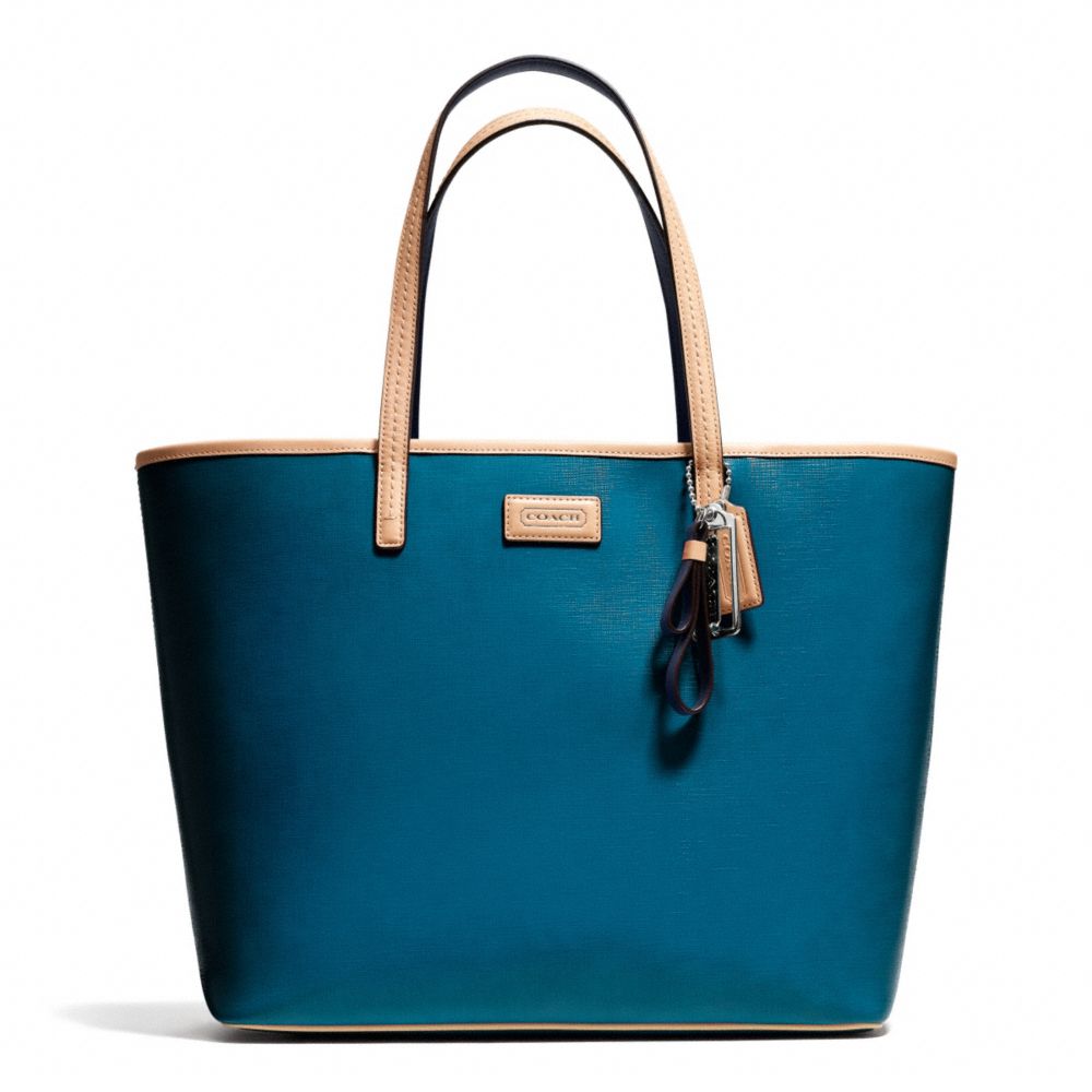 PARK METRO PATENT TOTE - COACH f25028 - SILVER/TEAL