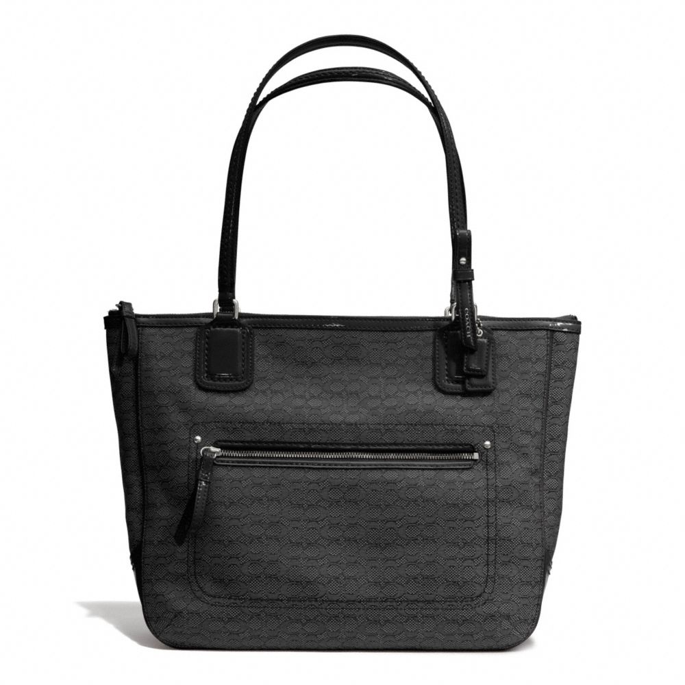 POPPY MINI SMALL TOTE IN SIGNATURE OXFORD FABRIC - COACH f25051 - SILVER/BLACK/BLACK