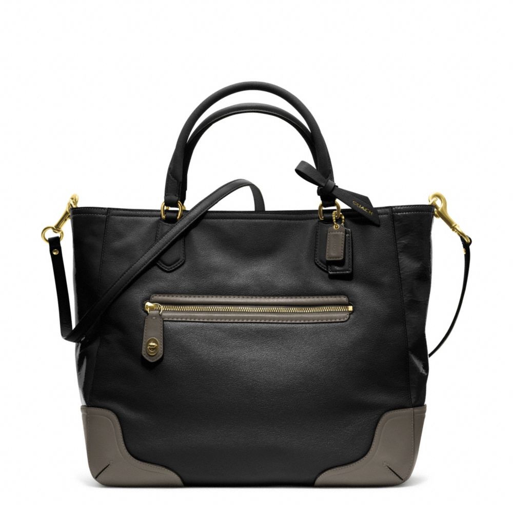 COACH POPPY COLORBLOCK LEATHER SMALL BLAIRE TOTE - BRASS/BLACK - F25057