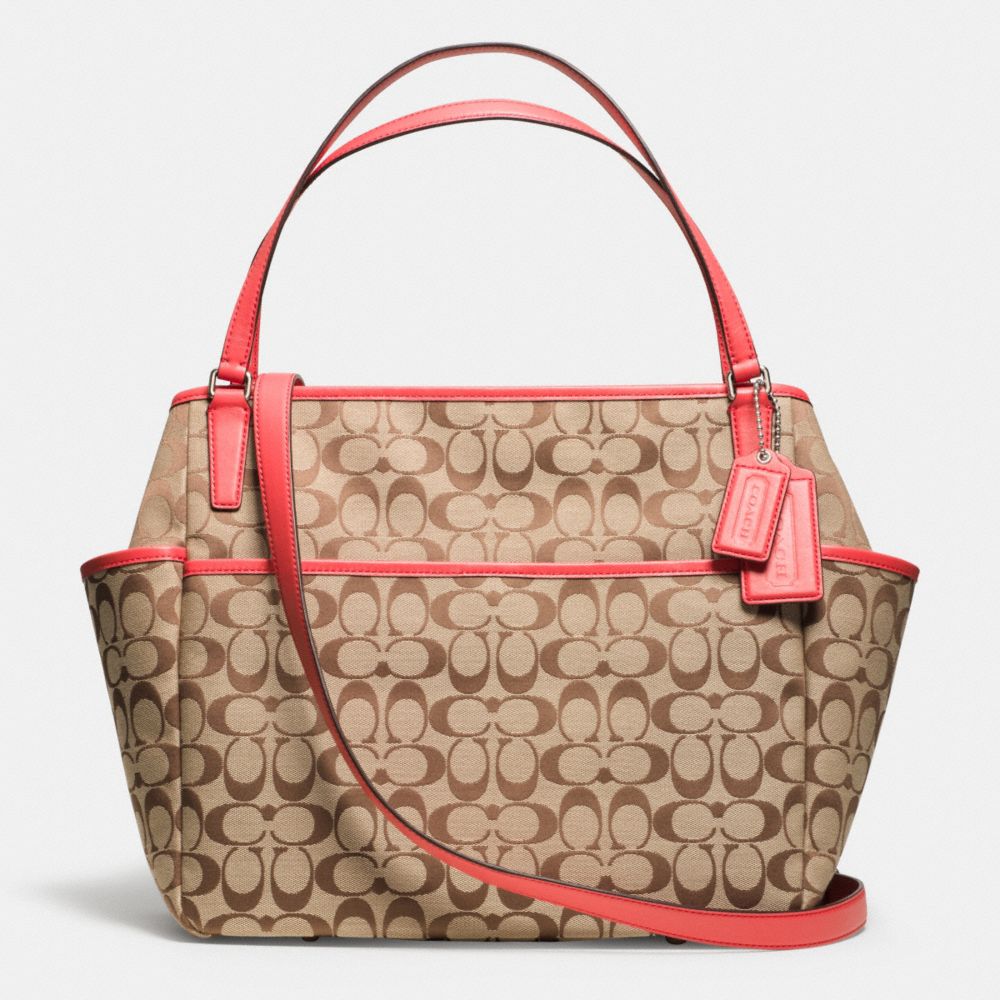 COACH SIGNATURE C BABY BAG TOTE - SILVER/KHAKI/LOVE RED - F25142