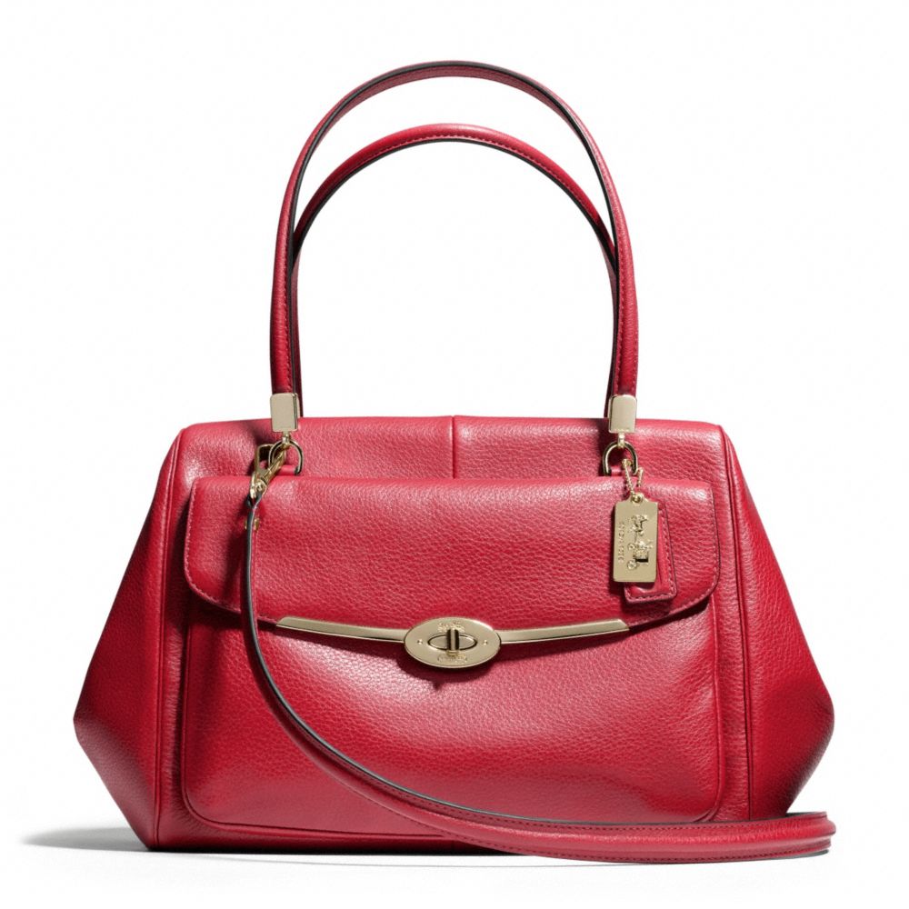 MADISON MADELINE EAST/WEST SATCHEL IN LEATHER - COACH f25166 - LIGHT GOLD/SCARLET