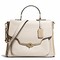 COACH MADISON SPECTATOR SAFFIANO SADIE FLAP SATCHEL - LIGHT GOLD/PARCHMENT - F25167