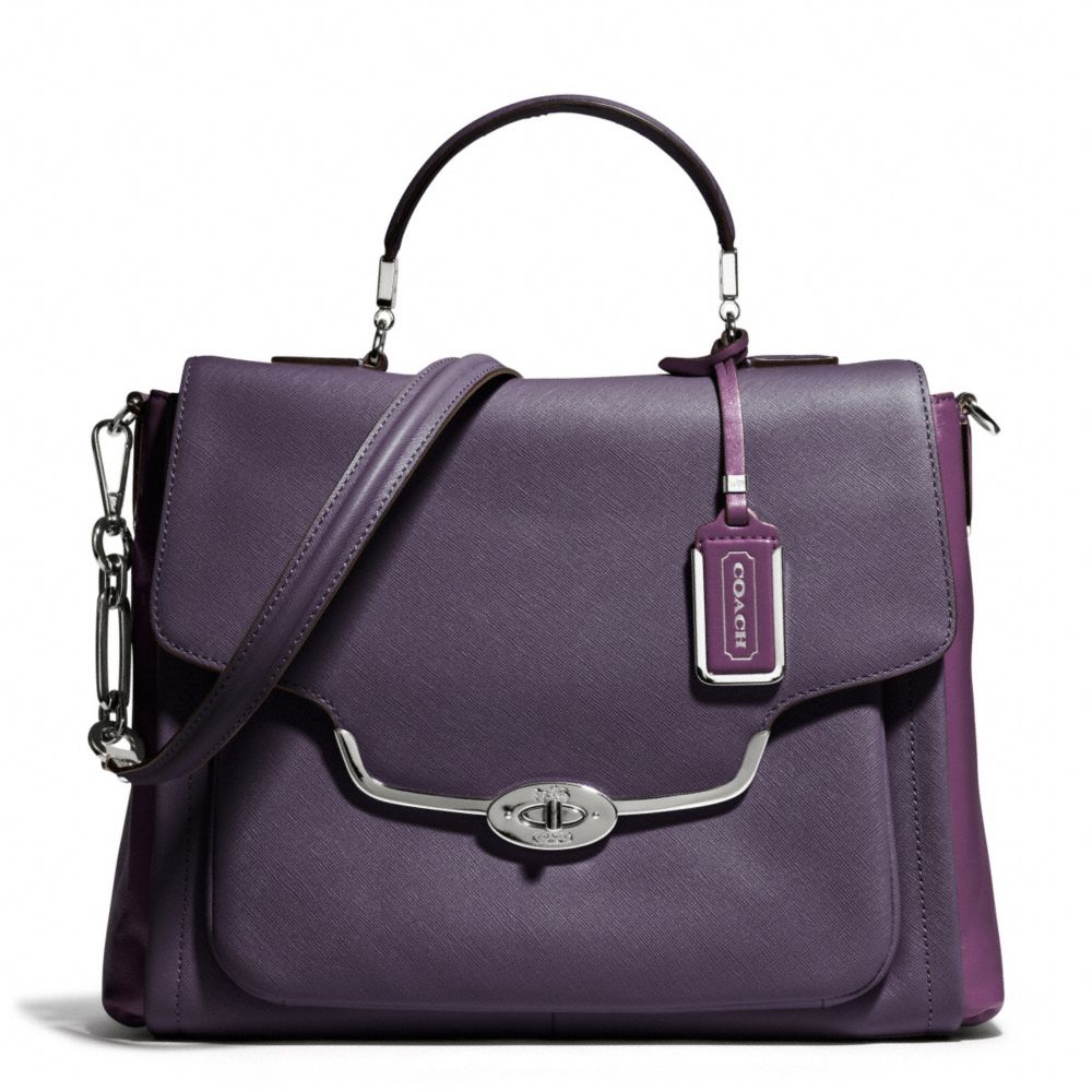 COACH MADISON SPECTATOR SAFFIANO SADIE FLAP SATCHEL - SILVER/VIOLET MULTI - F25167