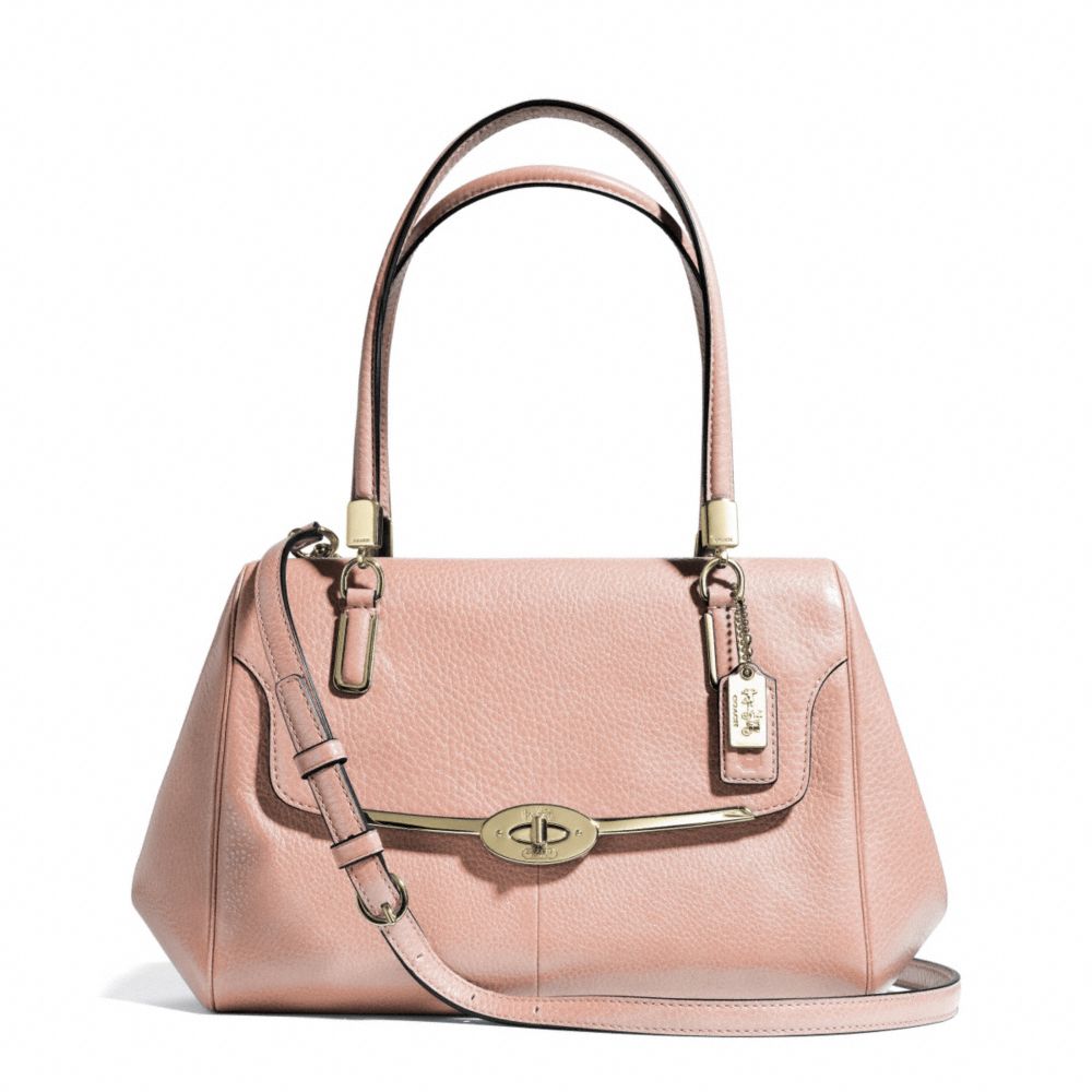 MADISON SMALL MADELINE EAST/WEST SATCHEL IN LEATHER - COACH f25169 -  LIGHT GOLD/PEACH ROSE