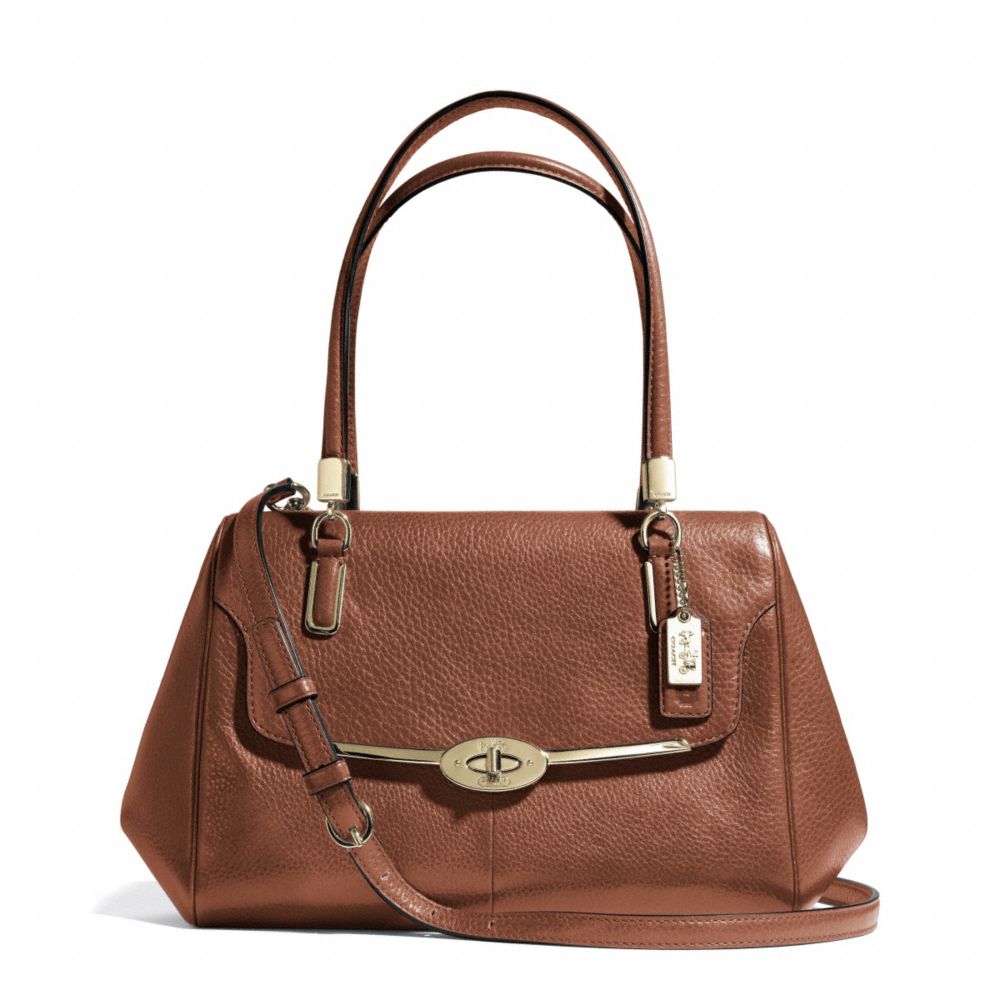 MADISON SMALL LEATHER MADELINE EAST/WEST SATCHEL - COACH f25169 - LIGHT GOLD/CHESTNUT