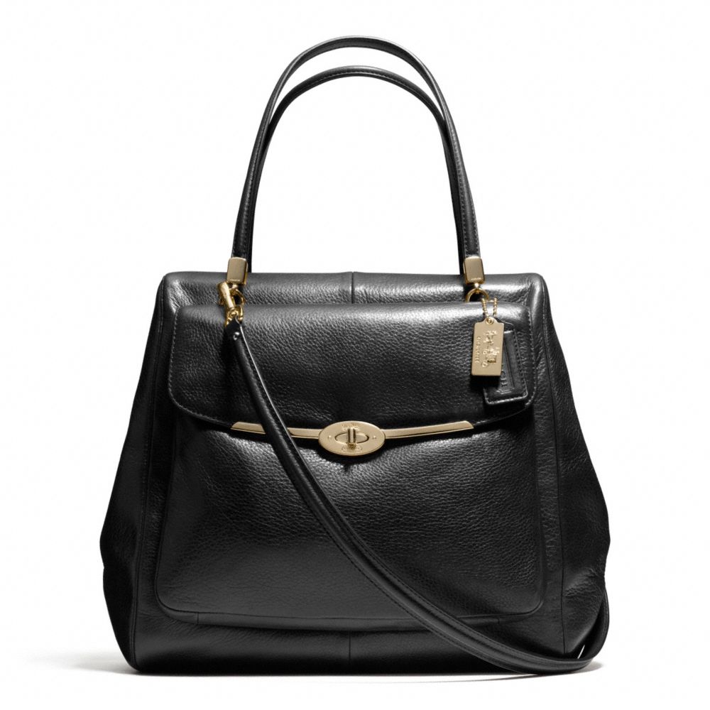 COACH MADISON LEATHER NORTH/SOUTH SATCHEL - LIGHT GOLD/BLACK - F25170