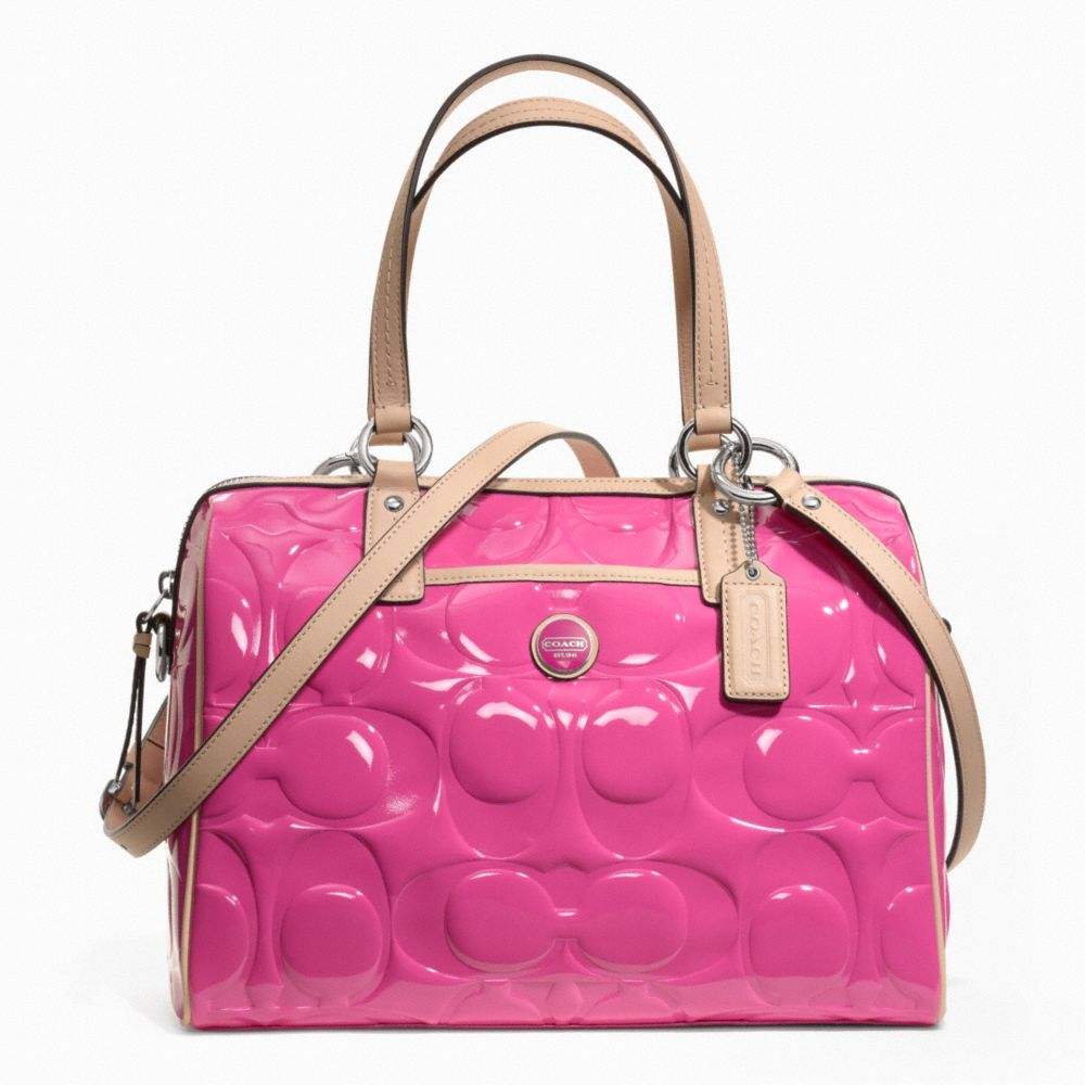 COACH SIGNATURE STRIPE EMBOSSED PATENT SATCHEL - ONE COLOR - F25189