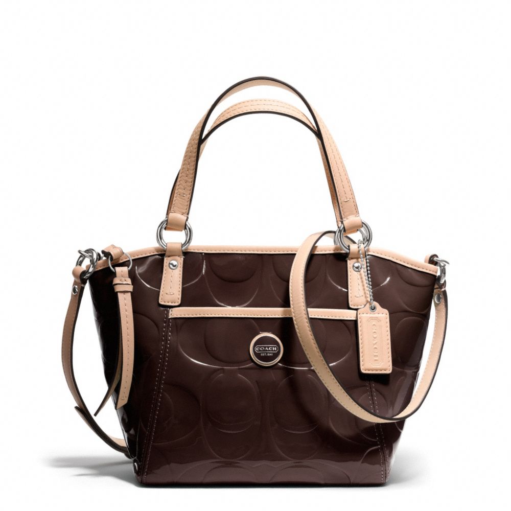 COACH SIGNATURE STRIPE EMBOSSED PATENT SMALL POCKET TOTE - ONE COLOR - F25190