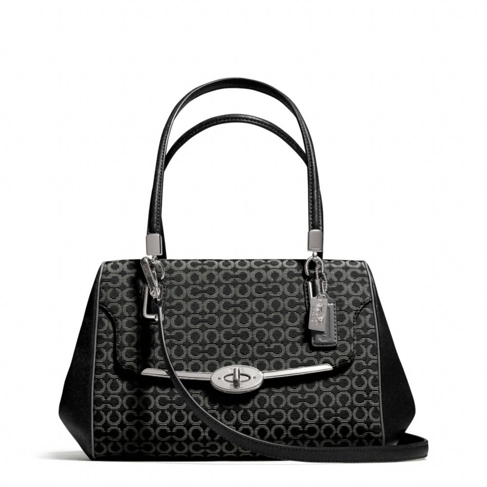 COACH MADISON NEEDLEPOINT OP ART SMALL MADELINE EAST/WEST SATCHEL - SILVER/BLACK - F25215
