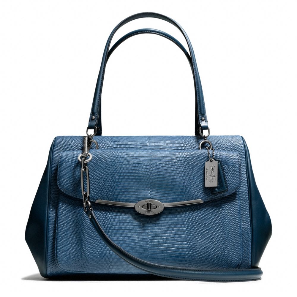 COACH MADISON EMBOSSED LIZARD LARGE MADELINE EAST/WEST SATCHEL - QB/INDIGO - F25236