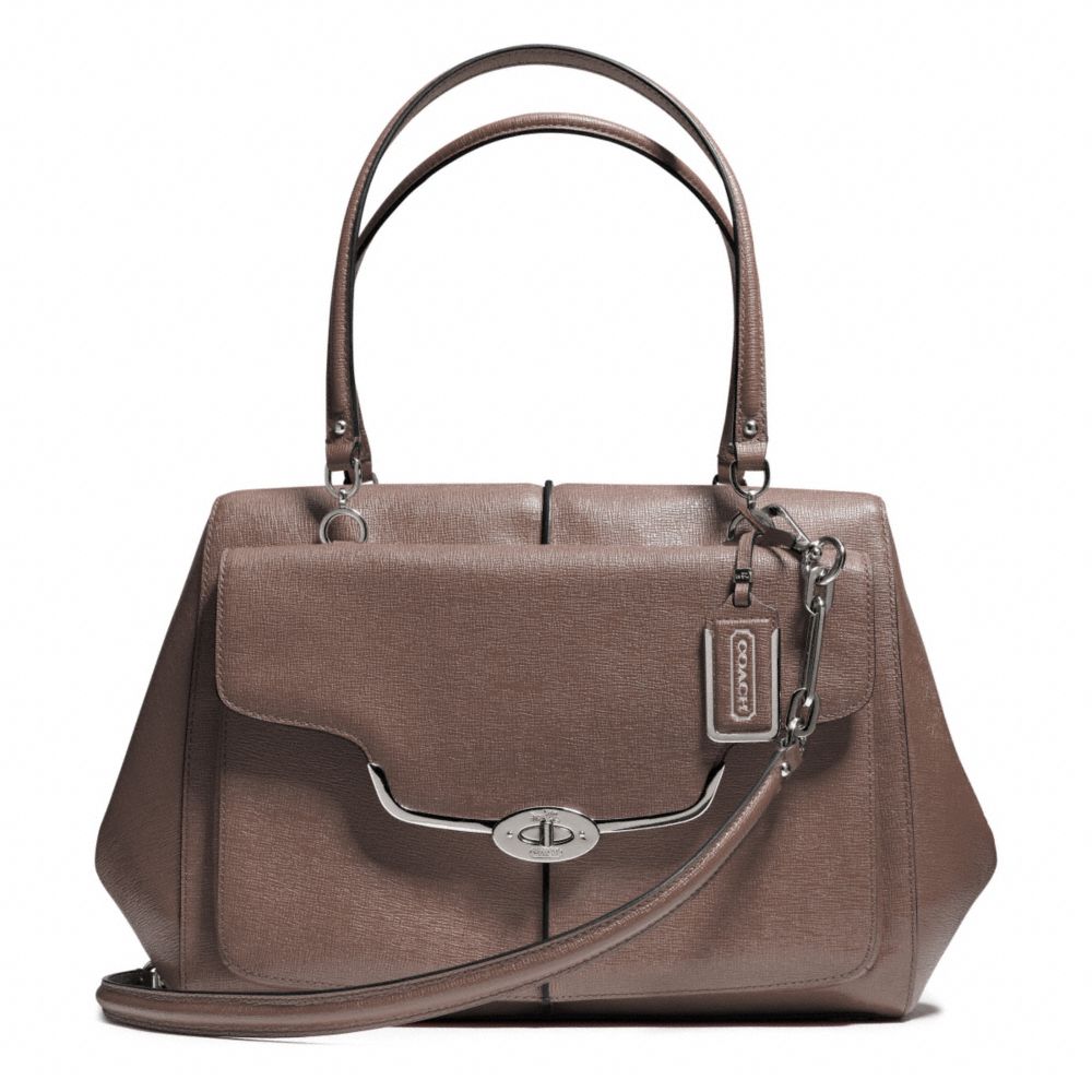 MADISON TEXTURED LEATHER LARGE MADELINE EAST/WEST SATCHEL - COACH f25246 - SILVER/ASH