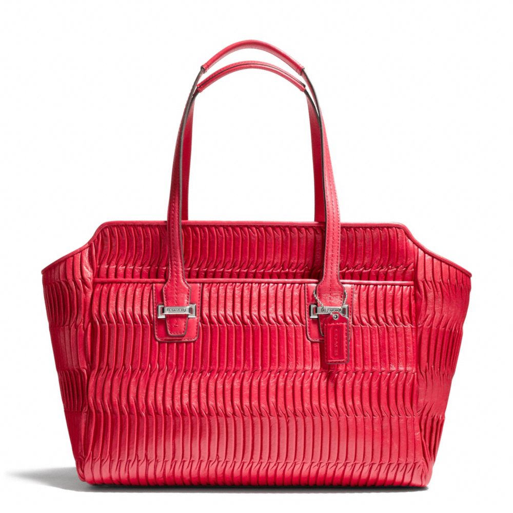 COACH TAYLOR GATHERED LEATHER ALEXIS CARRYALL - SILVER/RED - F25252