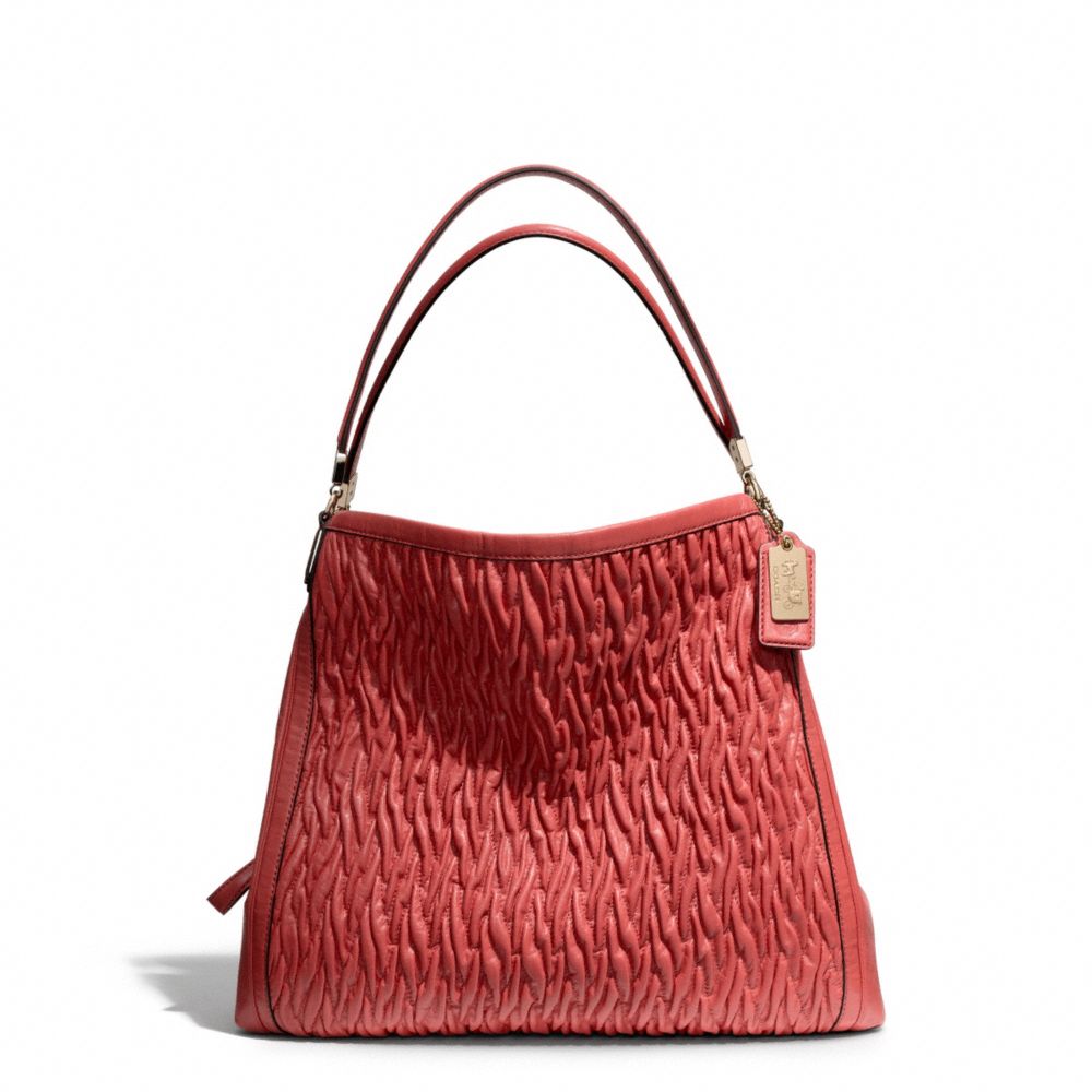 MADISON GATHERED TWIST LEATHER PHOEBE SHOULDER BAG - COACH f25260 - LIGHT GOLD/VERMILLION