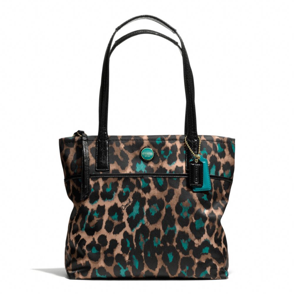 SIGNATURE STRIPE OCELOT PRINT TOTE - COACH f25282 - BRASS/JADE MULTICOLOR