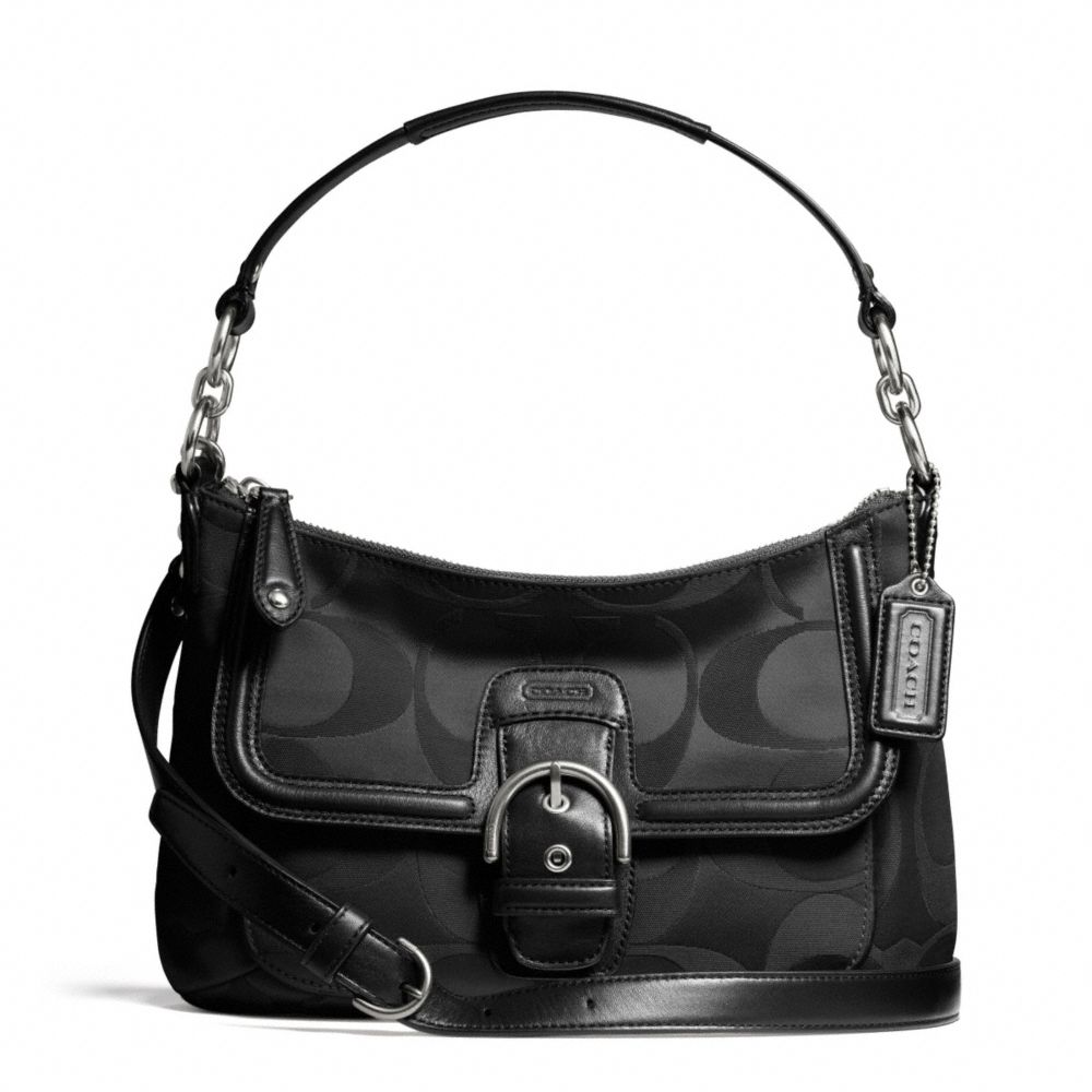 COACH CAMPBELL SIGNATURE SMALL CONVERTIBLE HOBO - SILVER/BLACK - F25289