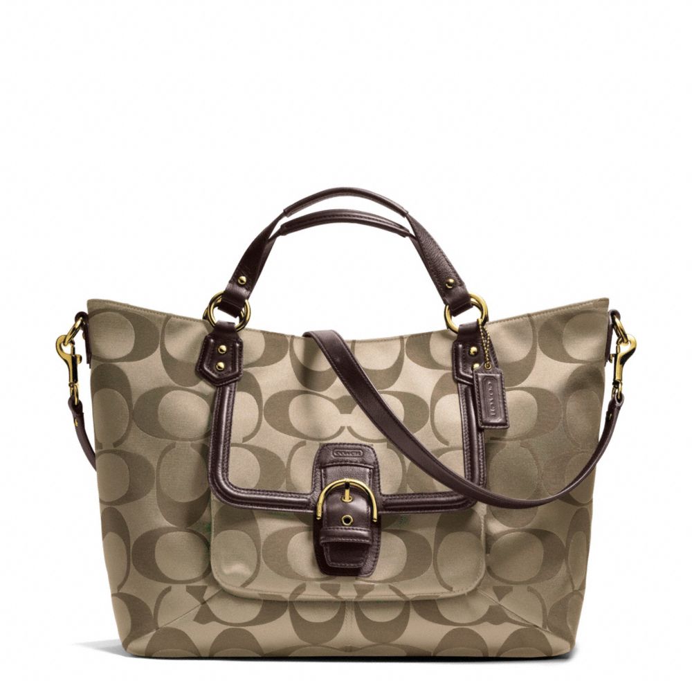 COACH CAMPBELL SIGNATURE IZZY FASHION SATCHEL - BRASS/KHAKI/MAHOGANY - F25290