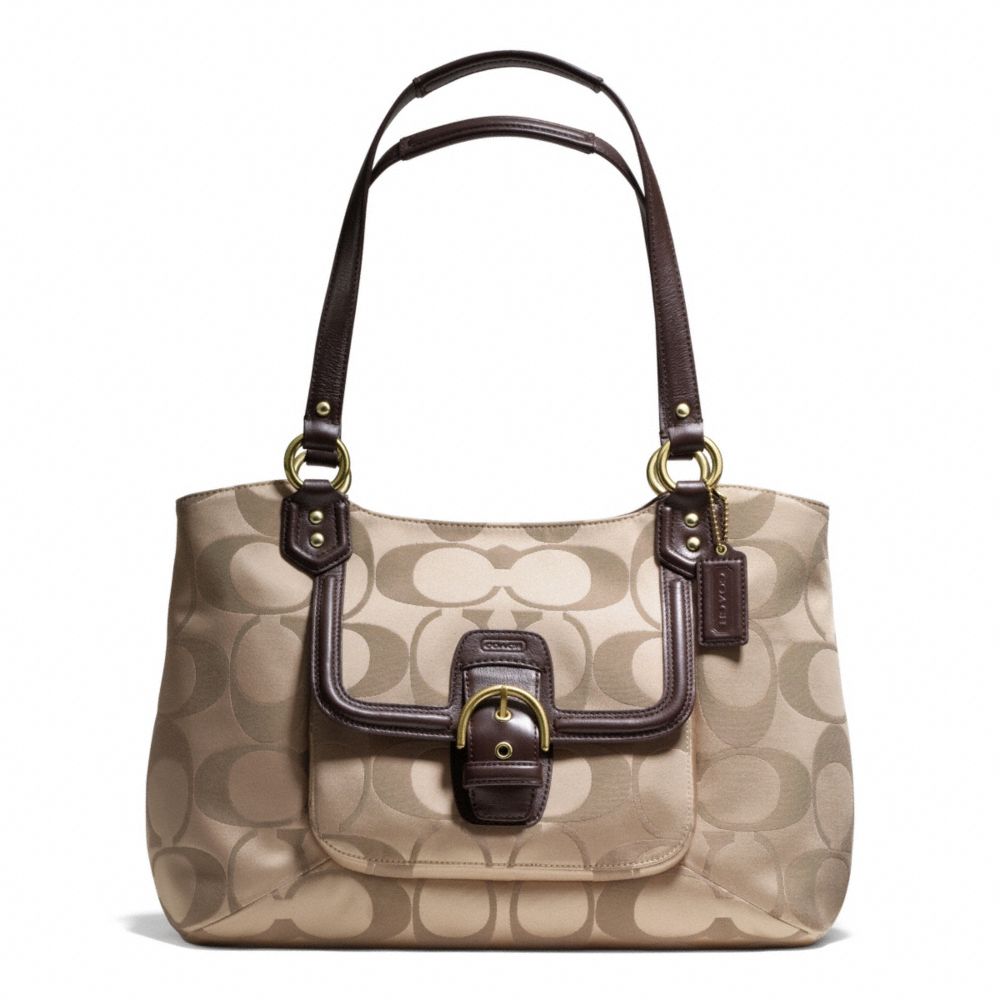 COACH CAMPBELL SIGNATURE BELLE CARRYALL - BRASS/KHAKI/MAHOGANY - F25294