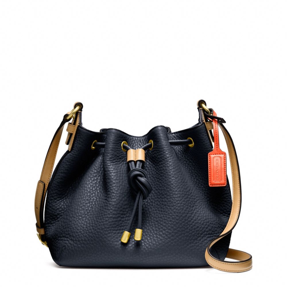 COACH SOFT PEBBLED LEATHER DRAWSTRING CROSSBODY - BRASS/MIDNIGHT - F25305