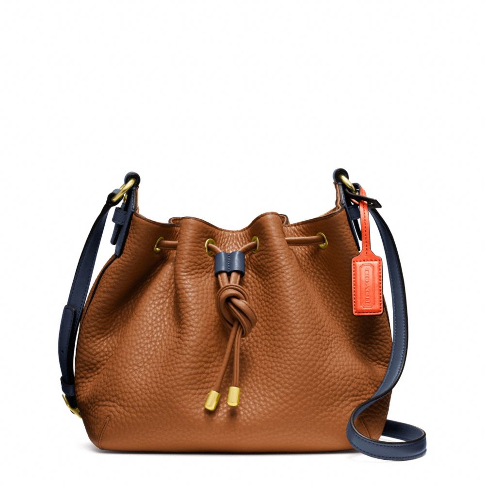 COACH SOFT PEBBLED LEATHER DRAWSTRING CROSSBODY - BRASS/SADDLE - F25305