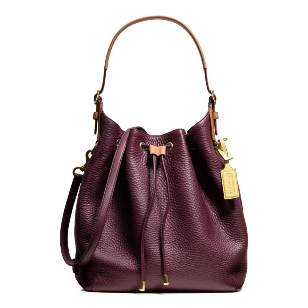 COACH SOFT DRAWSTRING SHOULDER BAG IN PEBBLED LEATHER - BRASS/EGGPLANT - F25306