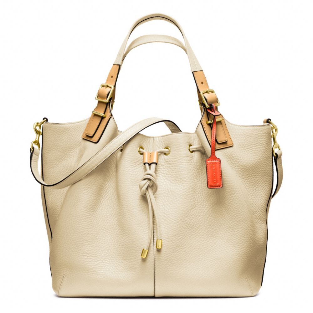 COACH PEBBLED LEATHER SOFT DRAWSTRING XL SHOULDER BAG - BRASS/IVORY - F25307