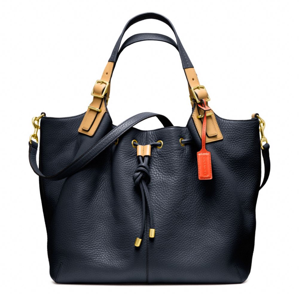 SOFT PEBBLED LEATHER DRAWSTRING XL SHOULDER BAG - COACH f25307 - BRASS/MIDNIGHT