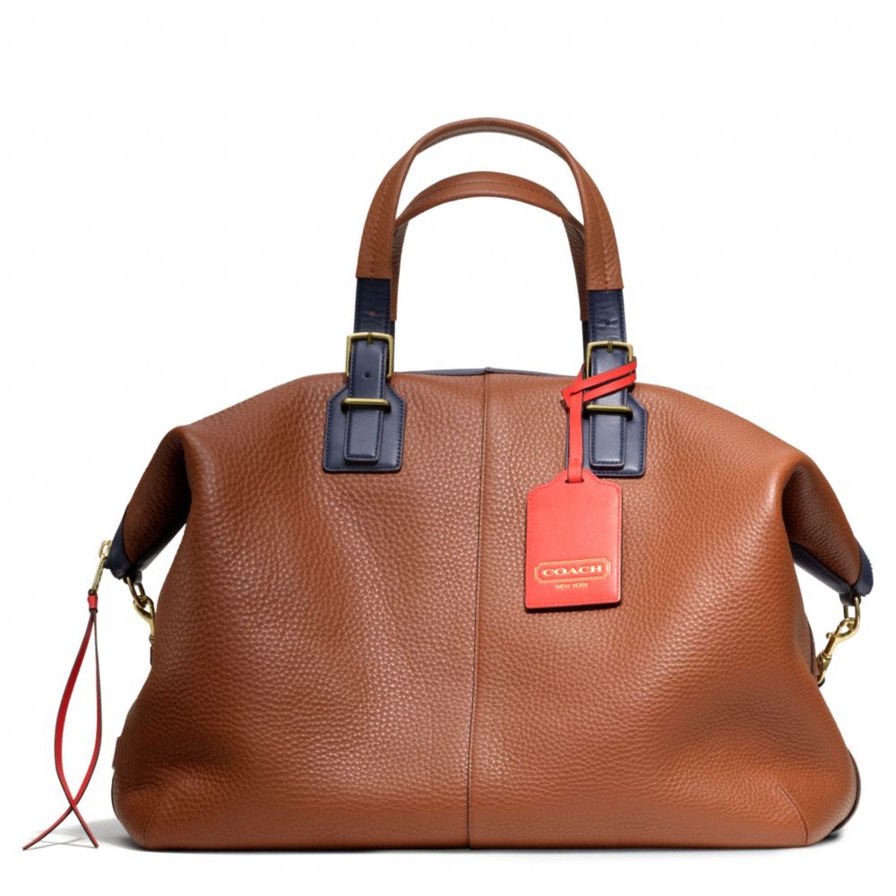 SOFT TRAVEL SATCHEL IN PEBBLED LEATHER - COACH f25308 - BRASS/SADDLE