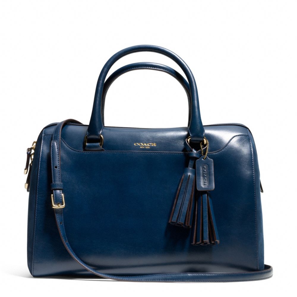 PINNACLE LARGE HALEY SATCHEL IN POLISHED LEATHER - COACH f25319 - GOLD/DEEP NAVY