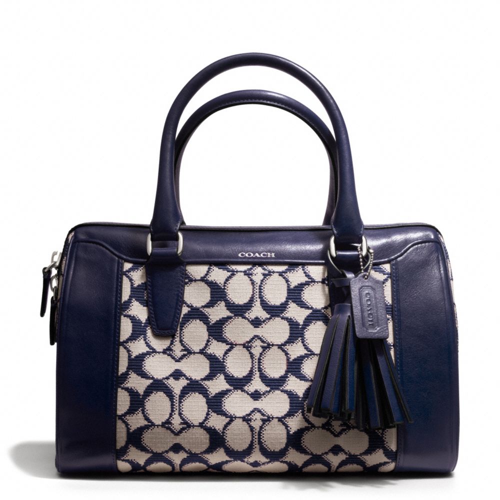 NEEDLEPOINT SIGNATURE HALEY SATCHEL - COACH F25373 - SILVER/NAVY