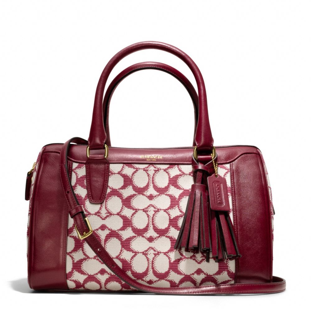 COACH NEEDLEPOINT SIGNATURE HALEY SATCHEL WITH STRAP - BRASS/BORDEAUX - F25378