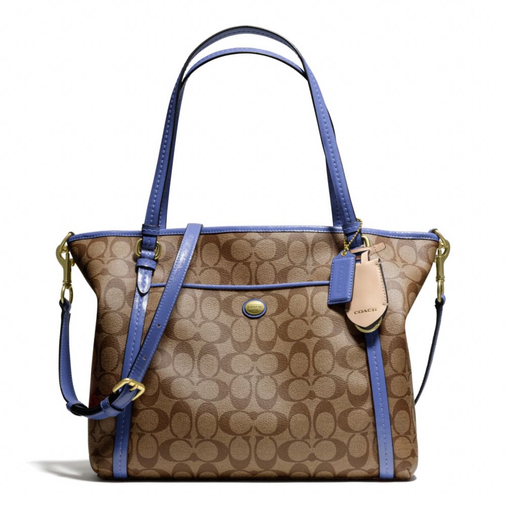 COACH PEYTON SIGNATURE POCKET TOTE - BRASS/KHAKI/PORCELAIN BLUE - F25504