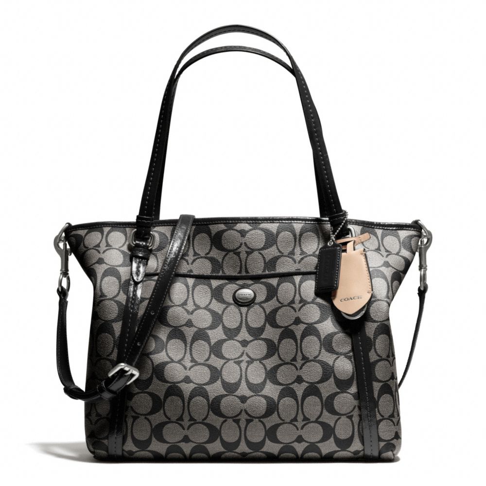 COACH PEYTON SIGNATURE POCKET TOTE - SILVER/BLACK/WHITE/BLACK - F25504