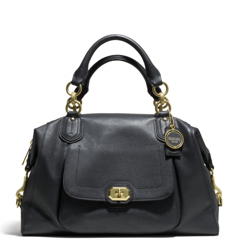 COACH CAMPBELL TURNLOCK LEATHER LARGE SATCHEL - BRASS/BLACK - F25508