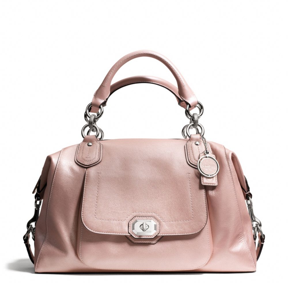 COACH CAMPBELL TURNLOCK LEATHER LARGE SATCHEL - SILVER/BLUSH - F25508