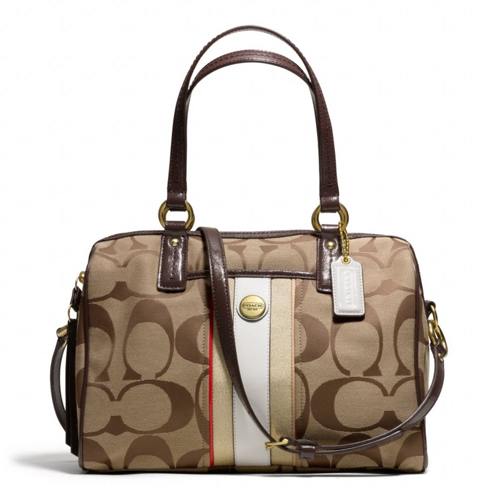 SIGNATURE STRIPE MULTI STRIPE SATCHEL - COACH f25526 - BRASS/KHAKI/VERMILLION MTI