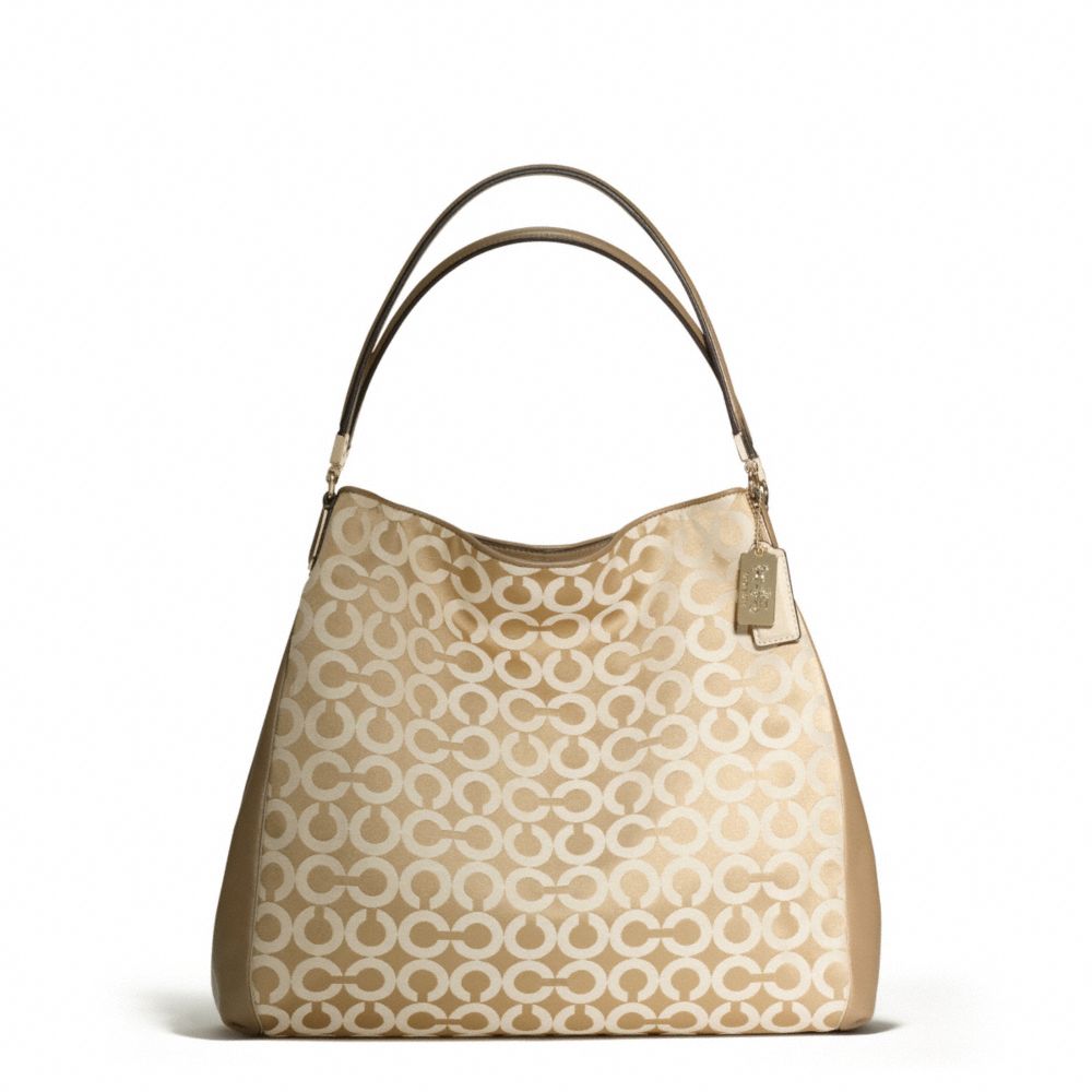 COACH MADISON OP ART SATEEN PHOEBE SHOULDER BAG - LIGHT GOLD/LIGHT GOLDGHT KHAKI/CHAMPAGNE - F25637