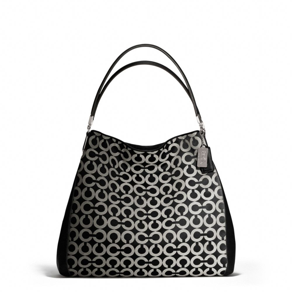 COACH MADISON OP ART SATEEN PHOEBE SHOULDER BAG - SILVER/BLACK/WHITE/BLACK - F25637