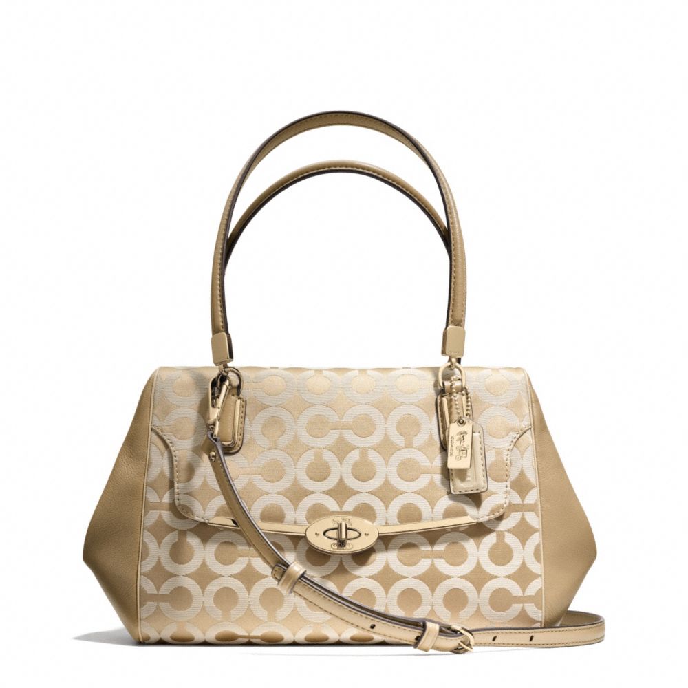 COACH MADISON OP ART SATEEN SMALL MADELINE EAST/WEST SATCHEL - LIGHT GOLD/LIGHT GOLDGHT KHAKI/CHAMPAGNE - F25638