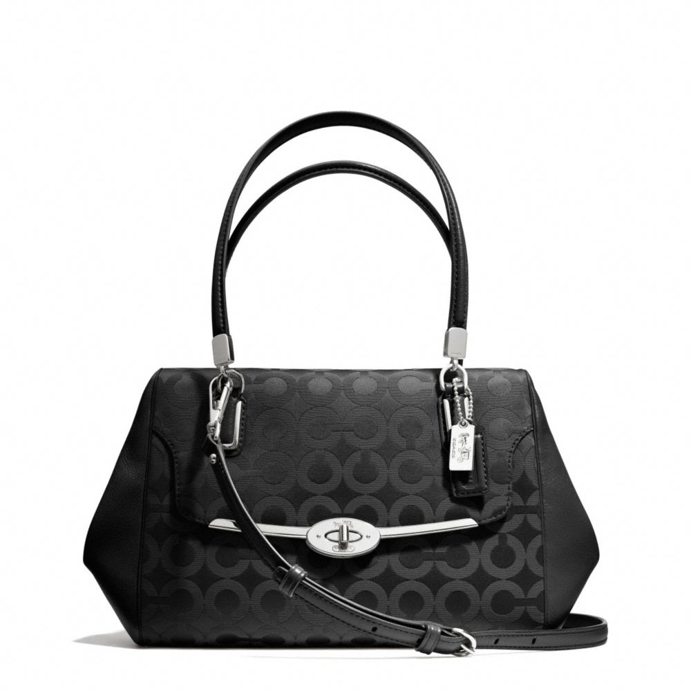 MADISON OP ART SATEEN SMALL MADELINE EAST/WEST SATCHEL - COACH f25638 - SILVER/BLACK/BLACK