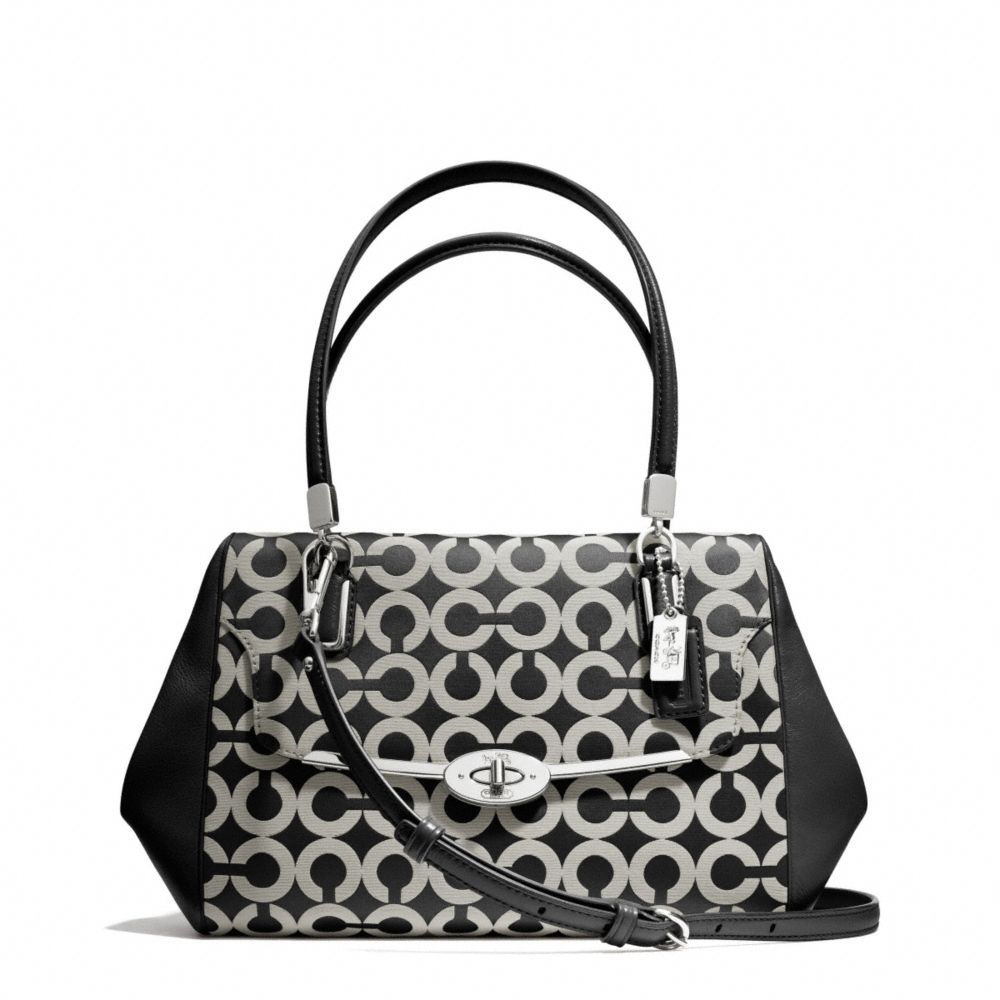 COACH MADISON OP ART SATEEN SMALL MADELINE EAST/WEST SATCHEL - SILVER/BLACK/WHITE/BLACK - F25638