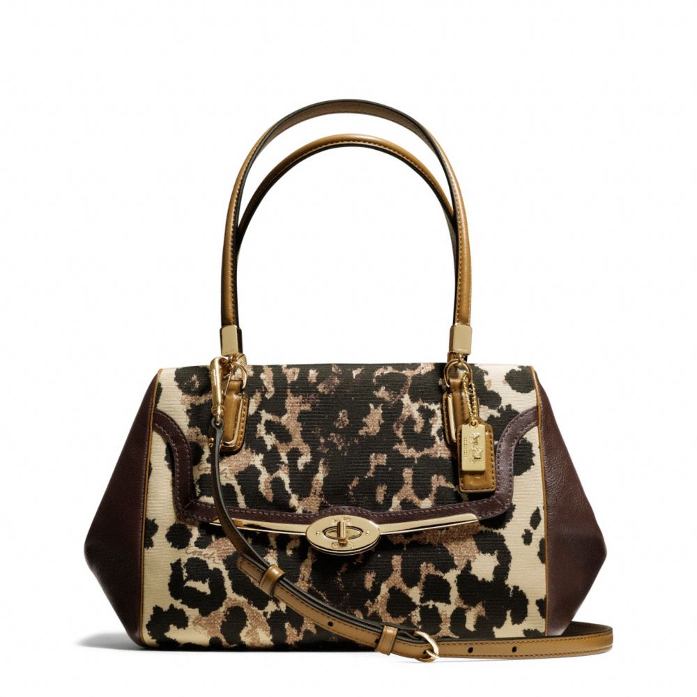 COACH MADISON OCELOT PRINT SMALL MADELINE EAST/WEST SATCHEL - LIGHT GOLD/KHAKI - F25642