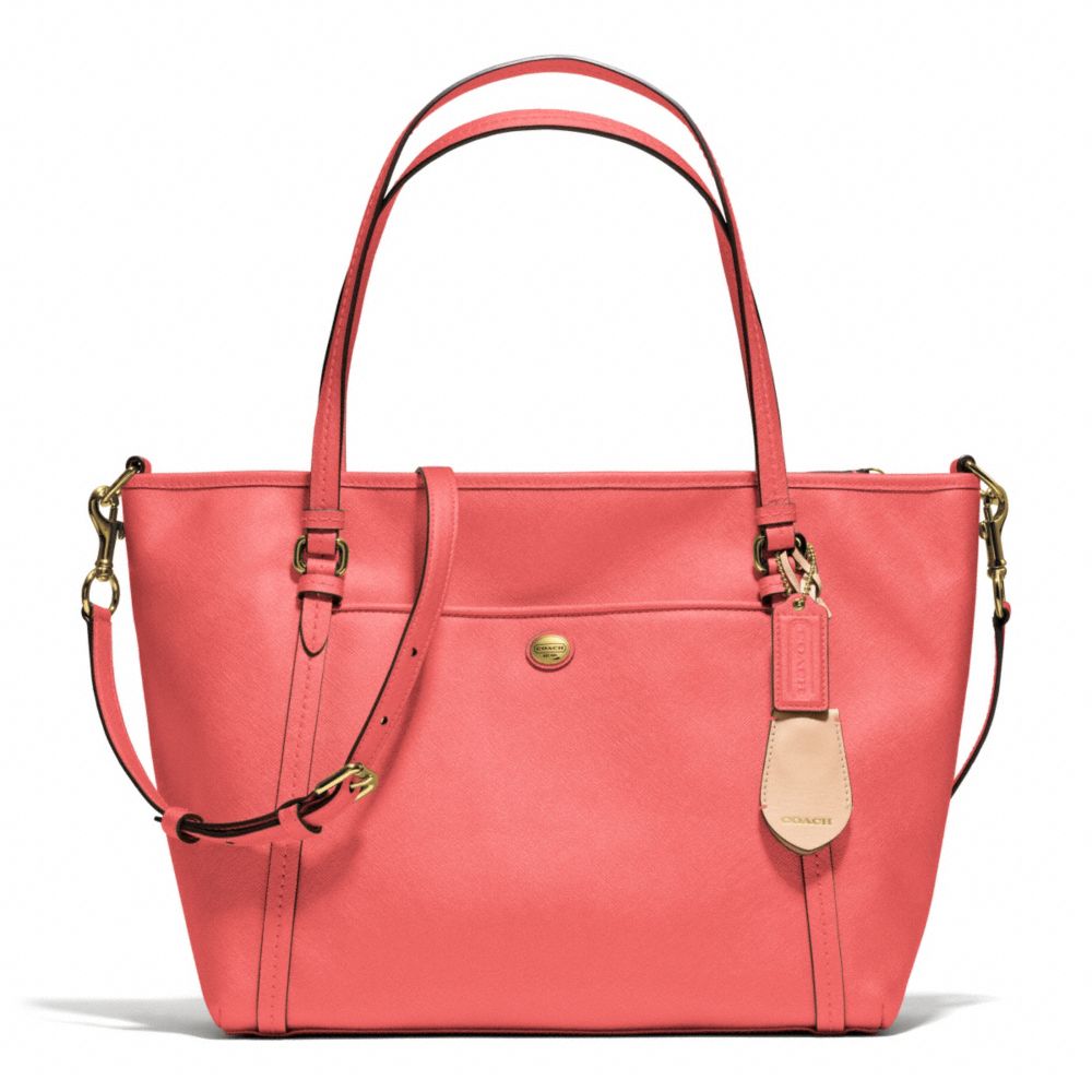 COACH PEYTON LEATHER POCKET TOTE - BRASS/CORAL - F25667