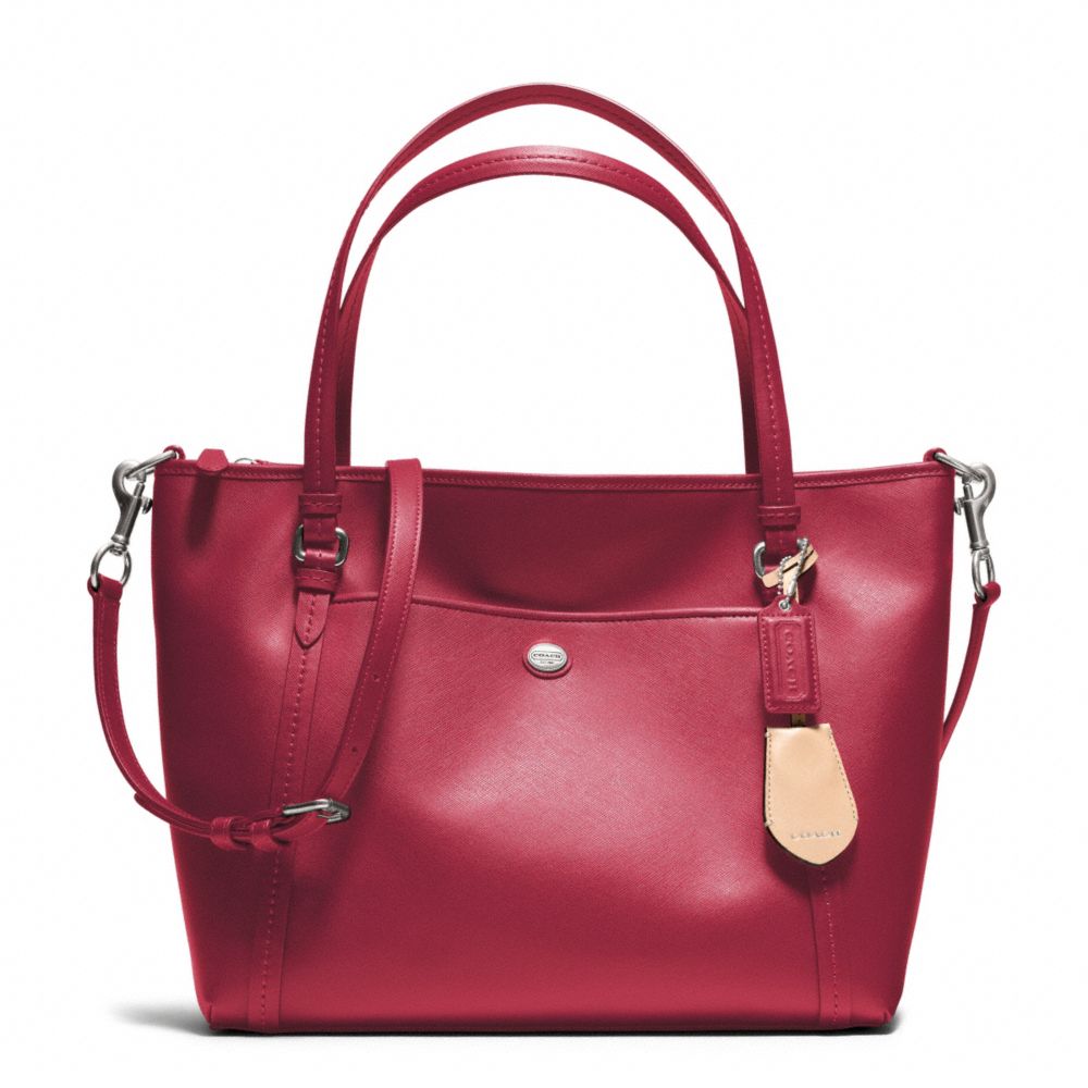 COACH PEYTON LEATHER POCKET TOTE - SILVER/RED - F25667