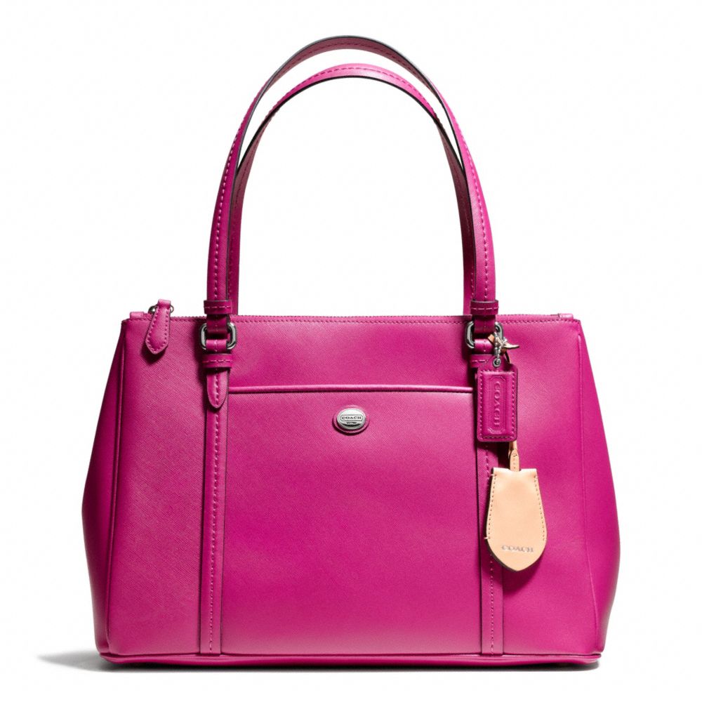 PEYTON LEATHER JORDAN DOUBLE ZIP CARRYALL - COACH f25669 - SILVER/BRIGHT MAGENTA