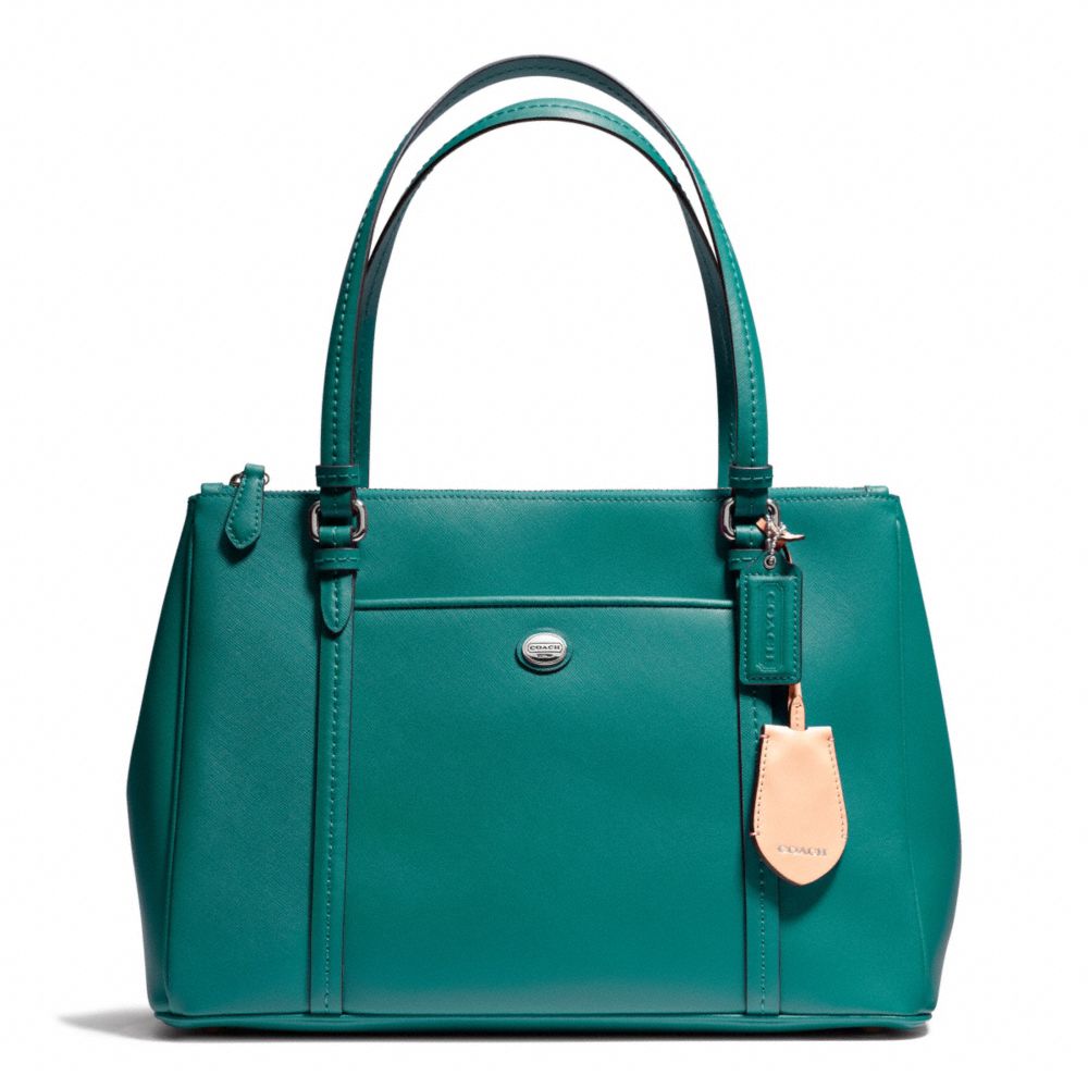 COACH PEYTON LEATHER JORDAN DOUBLE ZIP CARRYALL - SILVER/JADE - F25669