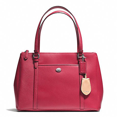 COACH PEYTON LEATHER JORDAN DOUBLE ZIP CARRYALL - SILVER/RED - f25669