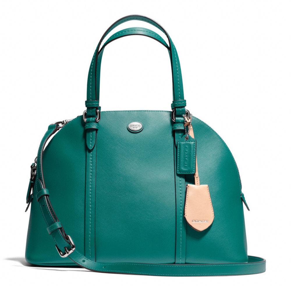 COACH PEYTON LEATHER CORA DOMED SATCHEL - SILVER/JADE - F25671