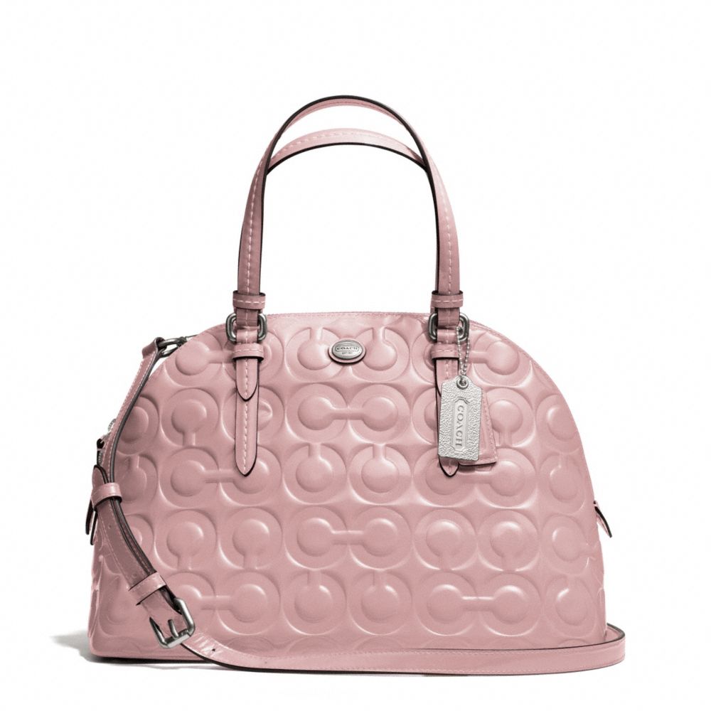 COACH PEYTON OP ART EMBOSSED PATENT CORA DOMED SATCHEL - SILVER/PINK TULLE - F25705