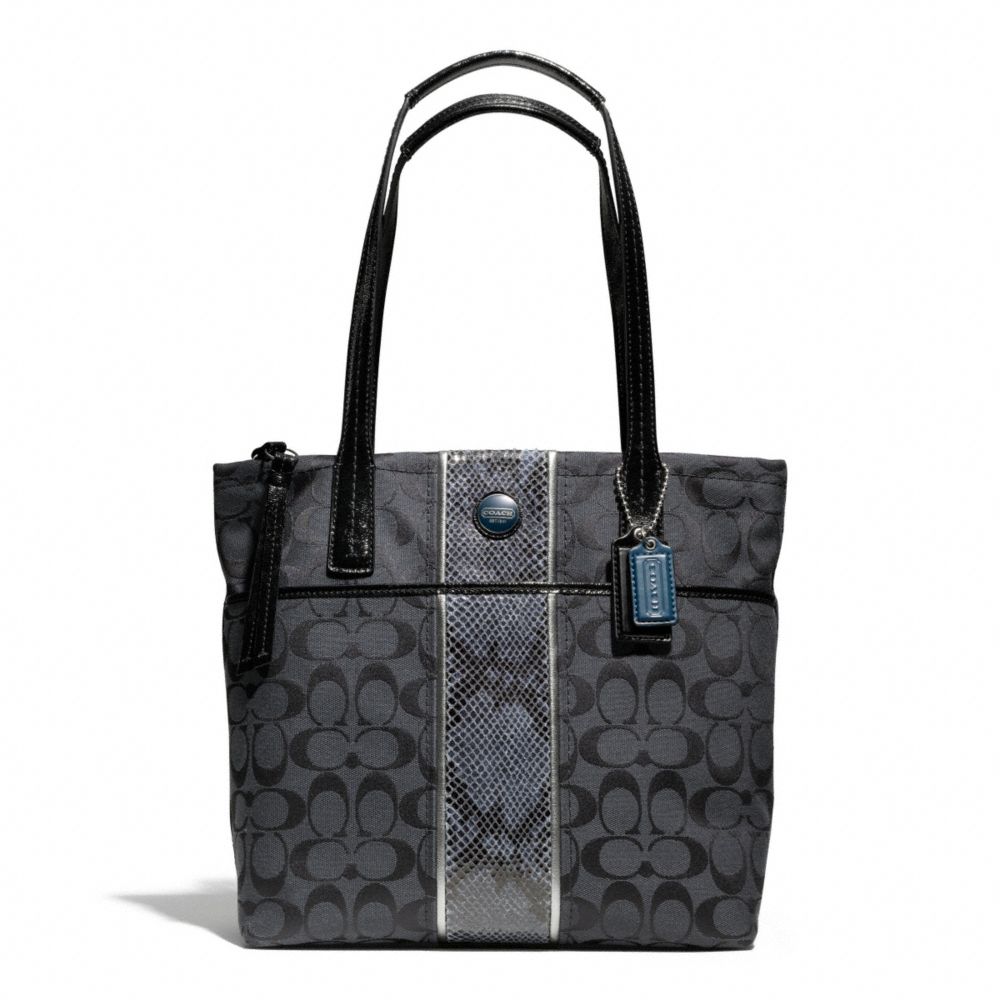 SIGNATURE STRIPE PYTHON STRIPE TOTE - COACH f25706 - SILVER/BLACK GREY/BLACK